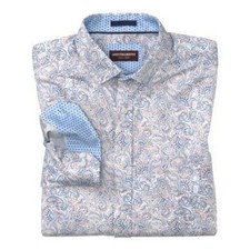 Camicia manica lunga Johnston & Murphy cotone stampato bianco paisley a pois