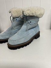 Stivali shearling biondo vintage donna 8,5 B bambino blu scamosciato pecora