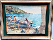 FRANCO LORIOLI PITTORE ' SESTRI LEVANTE ,AL RITORNO DALLA PESCA'