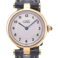 CARTIER Must Vendome SM Vermeil 590004 SV925 (GP)/Pelle Quarzo Donna M#143217