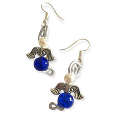 Orecchini angelo spirale alluminio vetro blu argento ali angioletto idea regalo