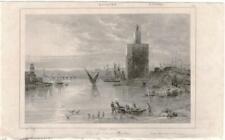 Stampa antica Old print Spagna torre dell'oro a Siviglia Lemaitre 1841
