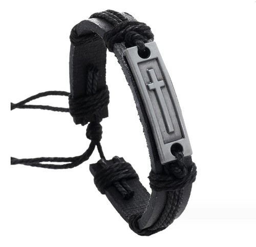 Bracciale ecopelle con croce - ecopelle,
