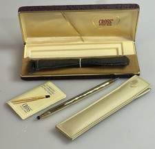 NUOVO set penna classica da donna Cross oro 14k riempito e custodia in pelle oro NOS