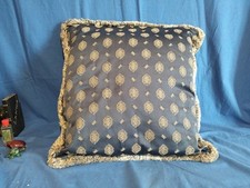 Coppia Cuscini Quadrati Decorativi Tessuto Damascato Blu Notte Con Decorazioni