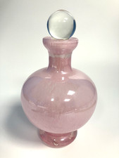 Bottiglia profumo Archimede Seguso in vetro rosa di Murano con tappo trasparente vintage
