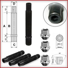 16 Pezzi Colonnette Prigionieri a Brugola + dadi ruota conici M12x1,25 lung.68mm
