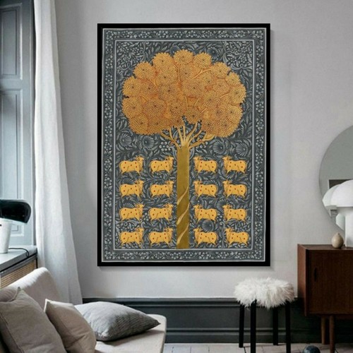 Quadro albero con - con, mucca