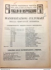 Partito nazionale fascista Foglio di disposizioni 1942 FIRENZE PITTURA SCULTURA