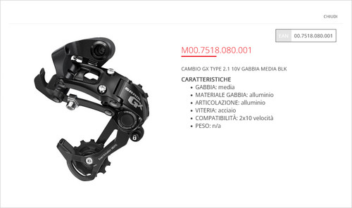 Sram cambio type 1 10v - gx, 2.1