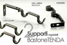 SET 2 PEZZI SUPPORTI STAFFE BASTONE TENDA 2 GANCI METALLO COLOR MATT ASSORTITI