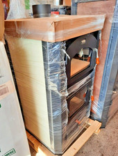 TERMOSTUFA A LEGNA CON FORNO IDRO 27KW  METALFER CAMINO RIVESTITO PANNELLI BEIGE