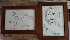 GIANNI TESTA - due disegni a pennarello su carta 20 x 30 con cornice