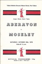 ABERAVON V MOSELEY 20 OTTOBRE 1979 PROGRAMMA RUGBY