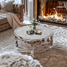 Tavolino da salotto argento rotondo tavolino vetro tavolo in vetro soggiorno a specchio 80 cm