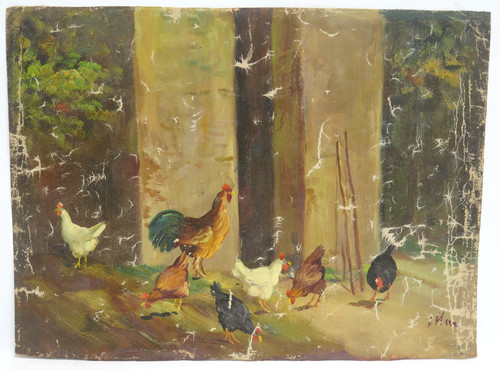 Quadro antico galline nel - antico,