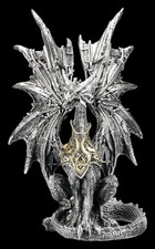 Figura Di Drago - Guardiano Argenteo Con Armatura Celtica - Drago Gotico 21,5