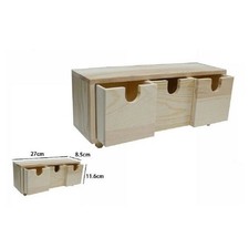 PORTA OGGETTI MINI CASSETTIERA 3 CASSETTI LEGNO NATURALE DECOUPAGE 53387A
