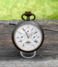 Orologio da tasca grande uomo oversize 1890 triplo calendario fasi lunari funziona lento