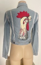 Just Cavalli Women's Denim Blue Jeans Jacket Hand Painted Rooster?Size S-IT40