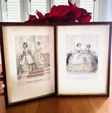 2 quadri antichi Donne alla moda “Journal Des Demoiselles” 27,5x37 cm Vintage