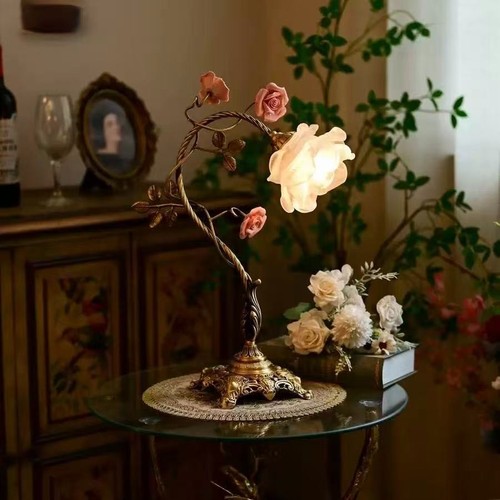 Vintage french rose table lamp - vintage,
