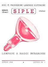 SIPLE LAMPADE RAGGI INFRAROSSI MERATE COMO 1958 LISTINO PUBBLICITà