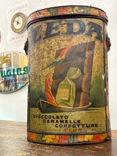 Scatola di Latta-Bidone Caramelle Zeda firmata Dudovich Italia primi’900 -cm 52