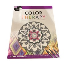 COLORING KIT BOOK w/ 4 PENS Spice Box Color Therapy Mandala Geometric NEW