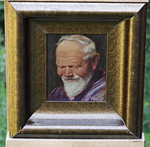 Olio legno firmato - su, ritratt0