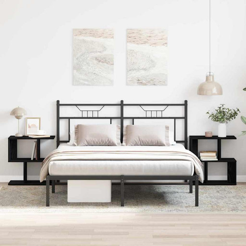 Comodino nero rovere legno - comodino,