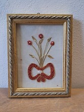 Quadro Pezzi Corallo Filo Dorato Perline Cornice Fiori Stoffa Appendere