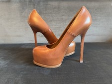 Scarpa Yves Saint Laurent YSL Tribtoo 105 berretto pompa nappa pelle cognac tacco 38