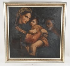 ? Antico dipinto olio su tela Raffaello After Madonna della seggiola 