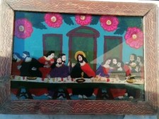 Quadro sacro antico - Pittura naif su vetro - Ultima cena