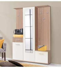 MOBILE DA INGRESSO "BARCELLONA" CON SPECCHIO EFFETTO LEGNO E BIANCO 133X33X19...