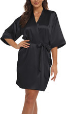 Vestaglia Donna Kimono Sexy Accappatoi Notte in Raso Sposa Pigiama Scollo V Con 