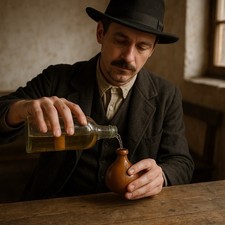 Antica Ampolla Fiaschetta Viaggio Liquore Fine ‘800 Terracotta Smaltata Decorata