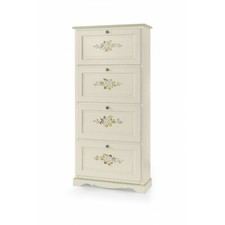 SCARPIERA 4 ANTE RIBALTA PORTA SCARPE BIANCO OPACO DECORATO ARTE POVERA CLASSICO