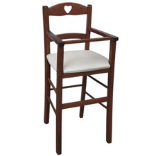 Seggiolone in legno noce scuro con seduta in similpelle grigio chiaro