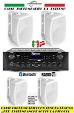 IMPIANTO AUDIO FILODIFFUSIONE ESTERNO 4 CASSE+AMPLIFICATORE+RADIO FM+BLUETOOTH 