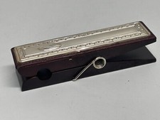 MOLLETTA PINZA FERMA CARTE DA SCRIVANIA VINTAGE LEGNO E SILVER PLATED