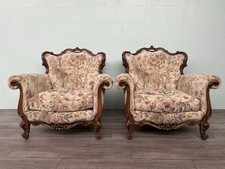 Coppia Di Poltrone Italiane In Noce Anni 50 In stile Barocco