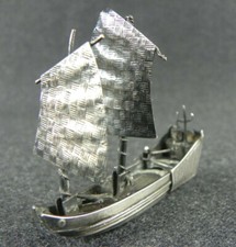 Antica Riproduzione antico veliero cinese argento nave vintage da guerra firmato