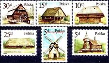 Polonia 1986 cultura contadina costruzioni in legno mulino a vento mulino ad acqua chiesa 6v MNH