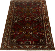 Tappeto kazak orientale fatto a mano lana 120x90 cm rosso e senape