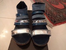 SCARPE DONNA SANDALI PELLE MISS SIXTY 36 USATI BLU TURCHESI AZZURRE ARGENTATE