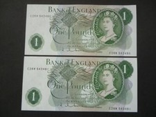 PAIR CONSECUTIVE 1963 HOLLOM £1 NOTES UNCIRCULATED GOEBEL MACHINE DUGGLEBY B292