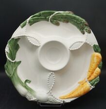 Piatto A Hors D'œuvre Barbotine Italiana Vintage D36cm XX° Asparagi Carote
