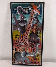 Tingatinga quadro classico arte africana di animali firmato Kitana 26inx13in anni 70